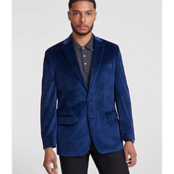 Bar III Velvet Blazer 40L Electric Blue Slim Fit Formal Dinner Jacket NWOT - Picture 1 of 16